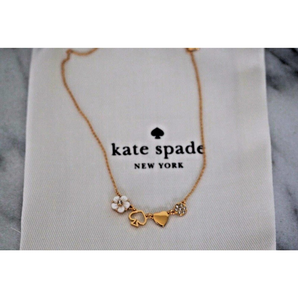 Kate Spade Row Necklace Gold Mini Things Logo 100% Authentic w/ Pouch New Tags